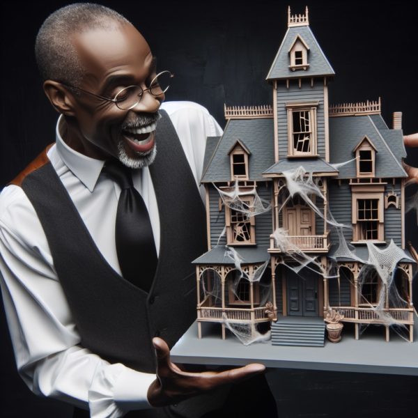 The man with model of a house.